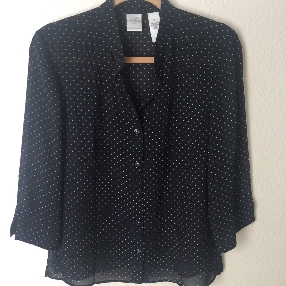 black and white polka dot shirt 100% Polyester.